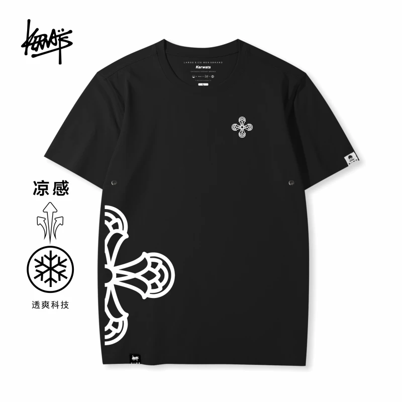 【KERWATS/可维斯品牌】夏季潮流莲花印花情侣短袖男女凉感透气T恤