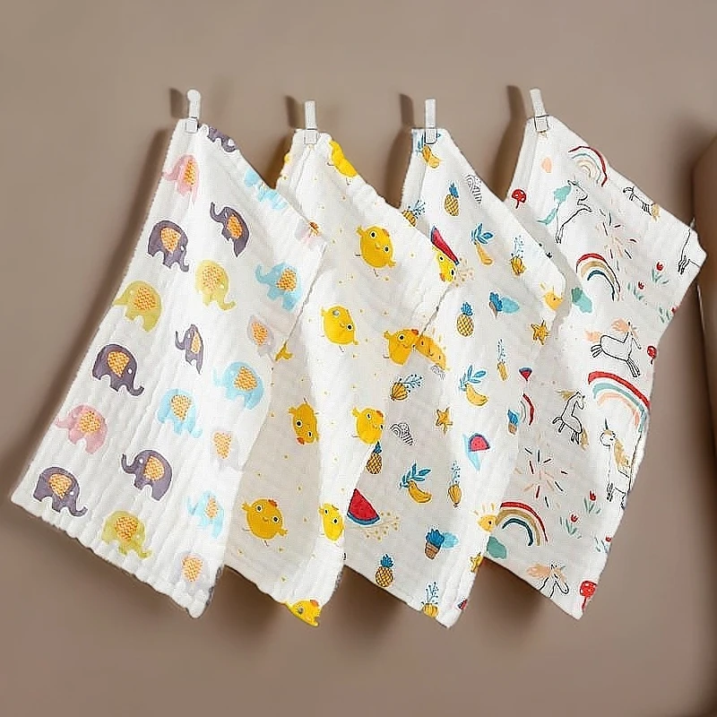 新疆包邮婴幼儿纯棉A类六层泡泡纱长方形拍嗝巾吸水柔软舒适卡通