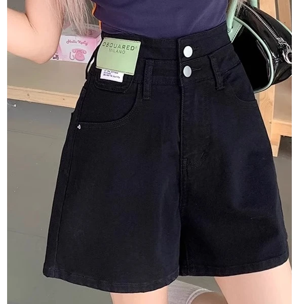 黑色高腰牛仔短裤女夏季薄款大码胖mm显瘦遮肚小个子a字阔腿热裤