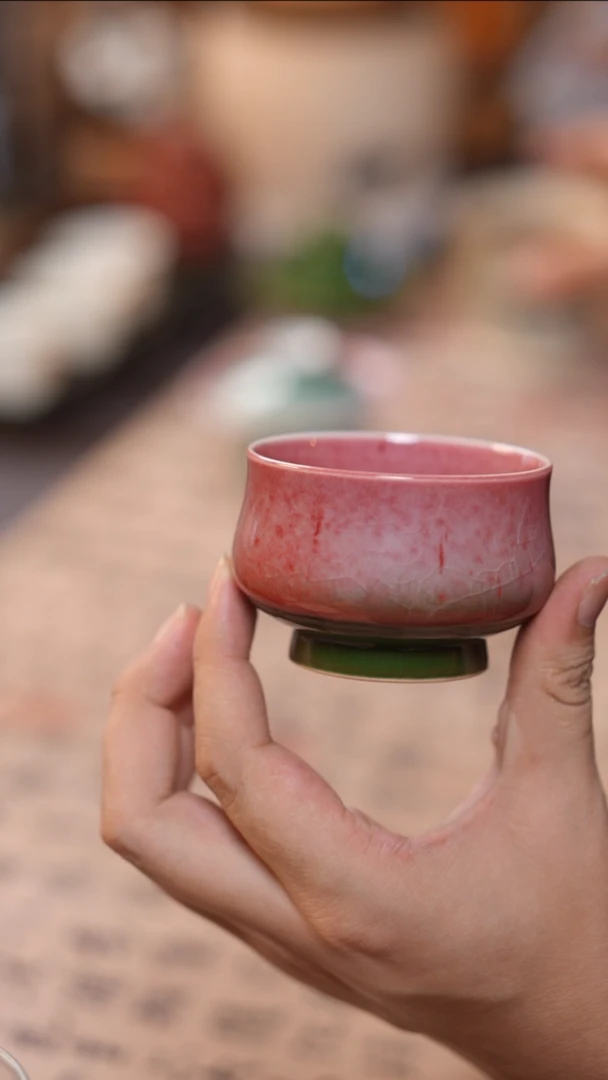 茶具窑变一人饮高足大肚杯