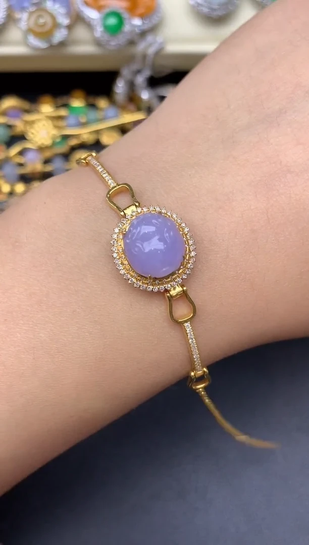 18K金镶嵌手串翡翠387-雪姐翡翠天天见