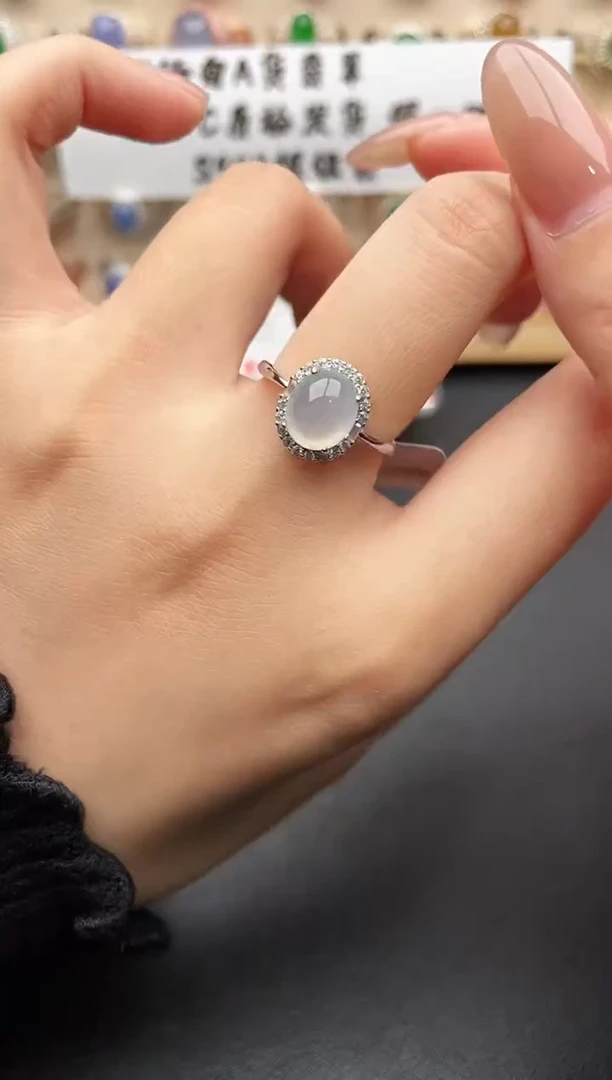 银S925镶嵌戒指翡翠一物一证一礼盒