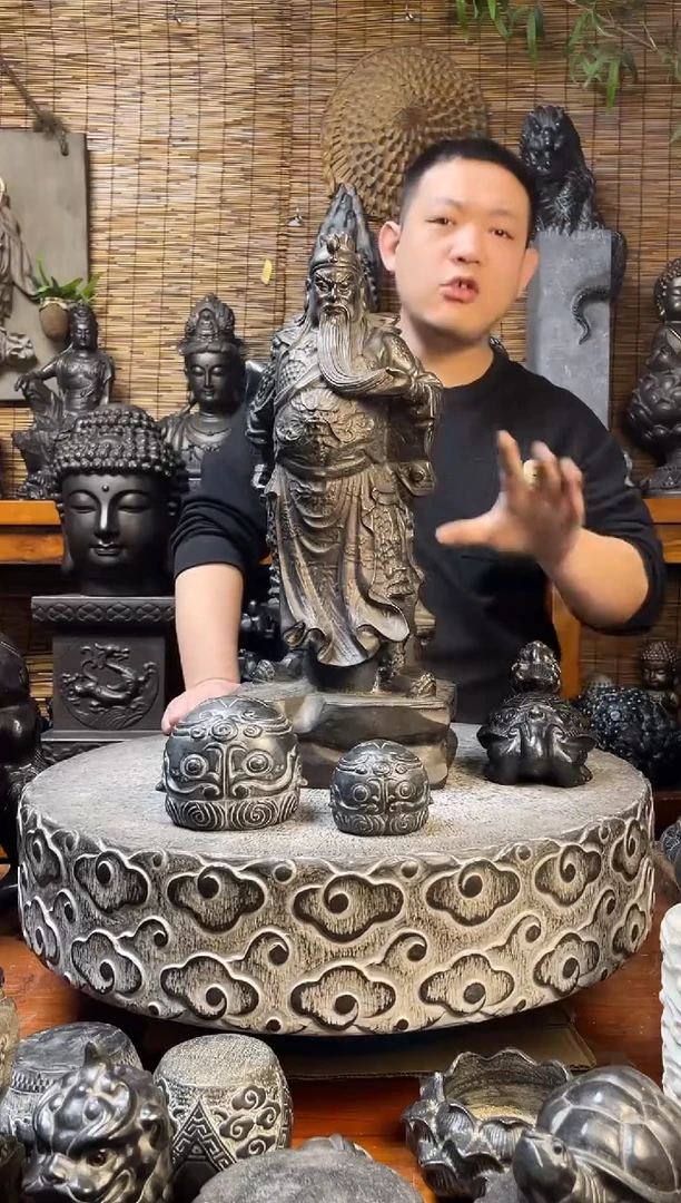 石材瑜*鸣50关公天然青石雕刻