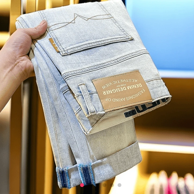 高端小脚裤正品男士春夏新款牛仔裤高弹力修身合体百搭九分裤长裤