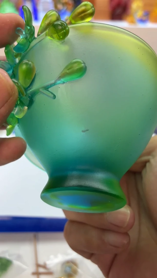 手工艺品琉璃绿色兰花咖啡杯微瑕