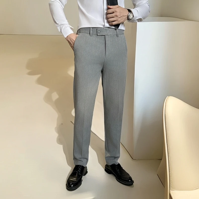 高级感西裤男正装春秋新款帅气修身弹力九分裤抗皱小脚商务西装裤