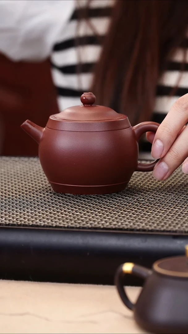 茶壶紫砂朱泥超精工圆鼓汉瓦130cc