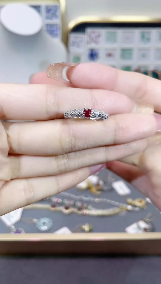 红宝石戒指银S925镶嵌天然宝石