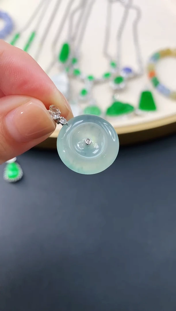 翡翠18K金镶嵌吊坠(不含链)平安扣|3980+0