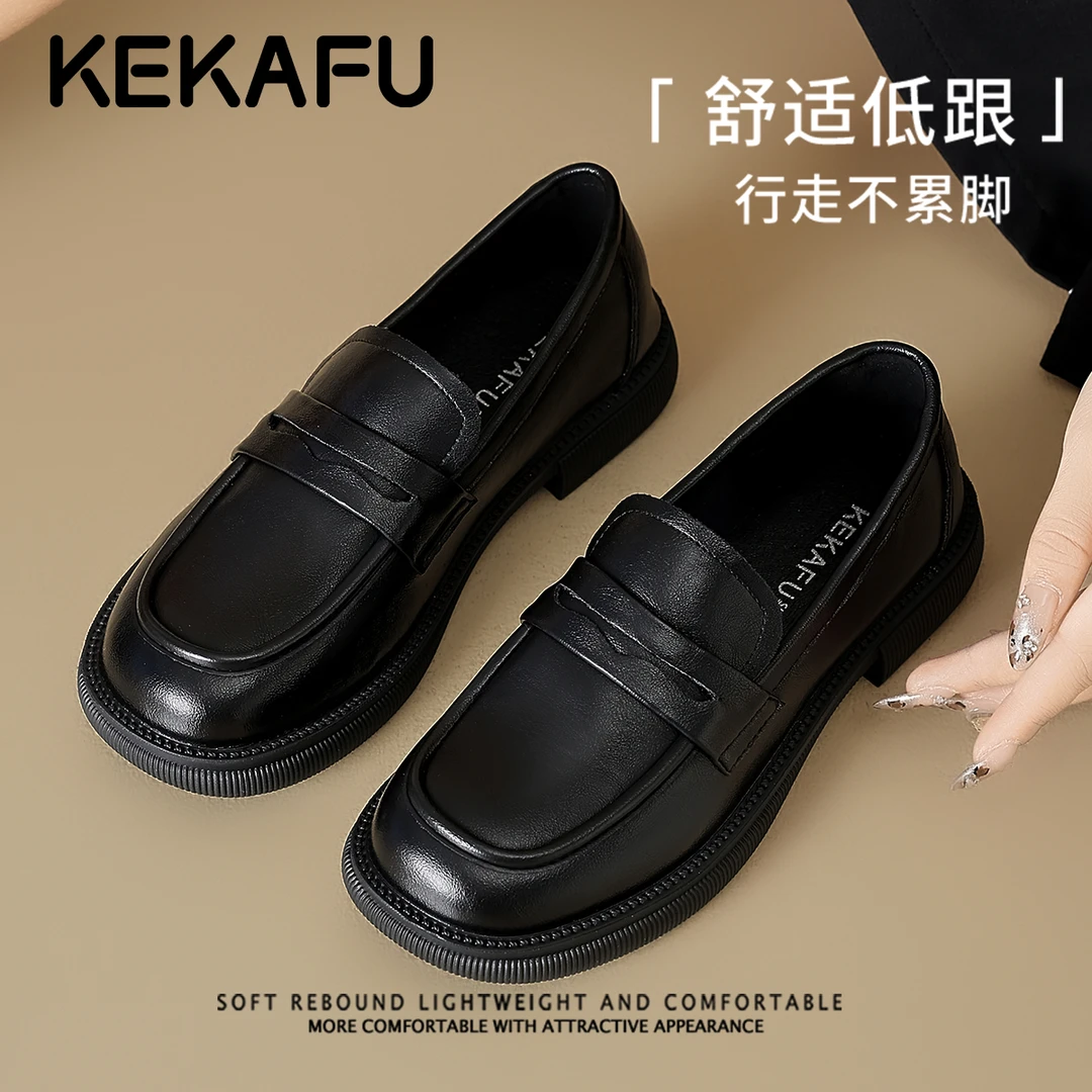 珂卡芙英伦风真皮小皮鞋配裙软底平底单鞋2025秋季新款黑色乐福鞋