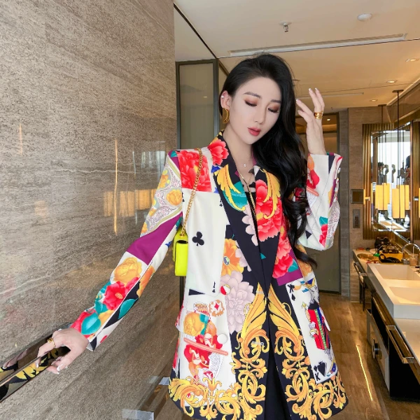 【宝姐家/西装上衣】春季新款个性时尚花色炸街百搭女西装外套25016
