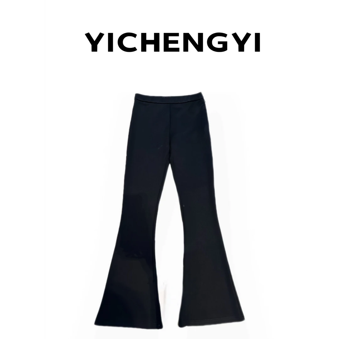 【可欣儿专属】YICHENG.YI铜氨棉微喇黑色高弹修身百搭休闲裤