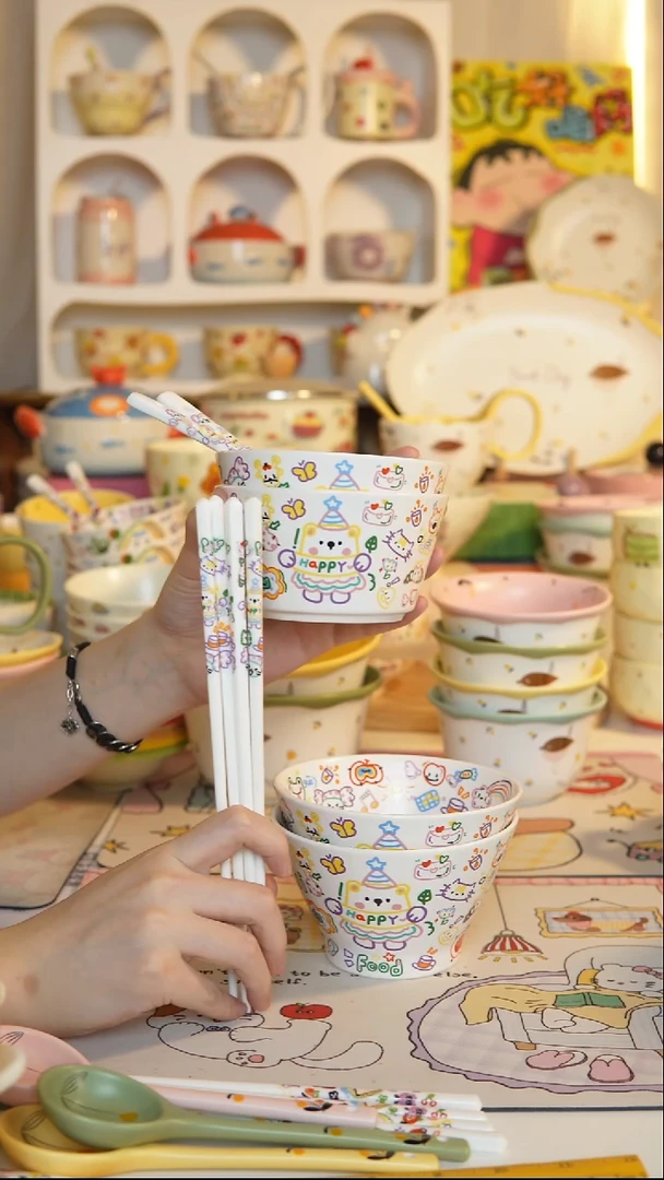 瓷新涂鸦八件套米饭碗