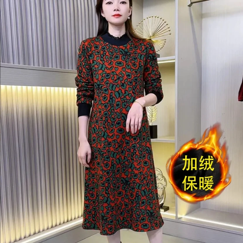 【大美专属】洋气妈妈装显瘦加绒加厚保暖秋冬连衣裙气质长袖