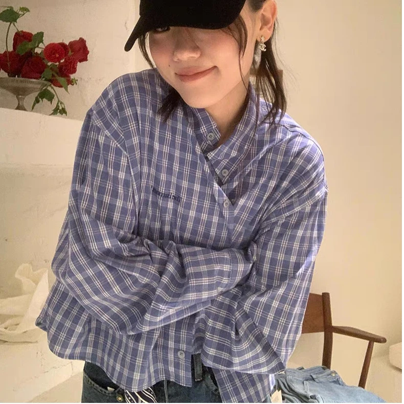 【社恐小姐专属】小清新的一款复古条纹格子衬衫衬衣ins