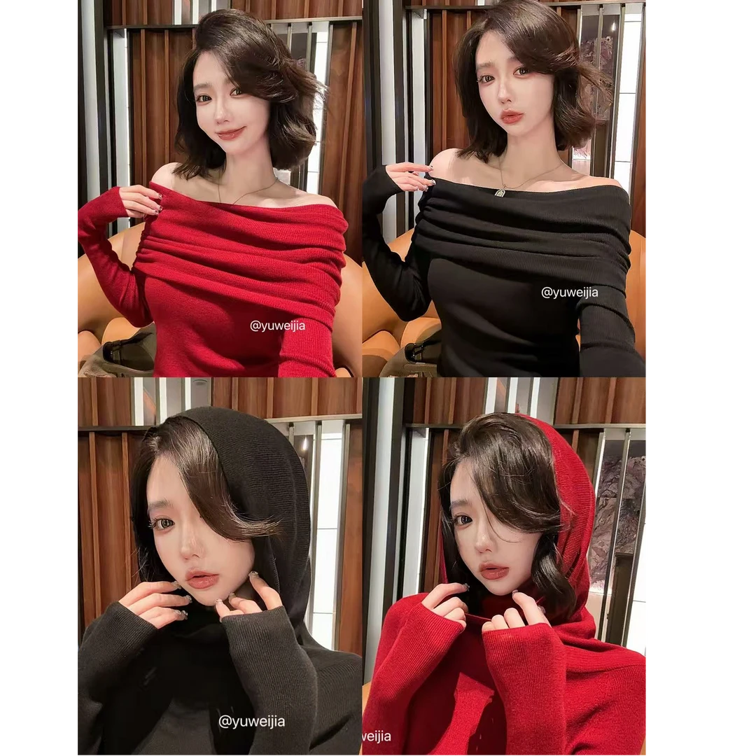 『GTYU』10%绵羊毛 超细腻不扎人 一字领小性感毛针织打底衫   6000