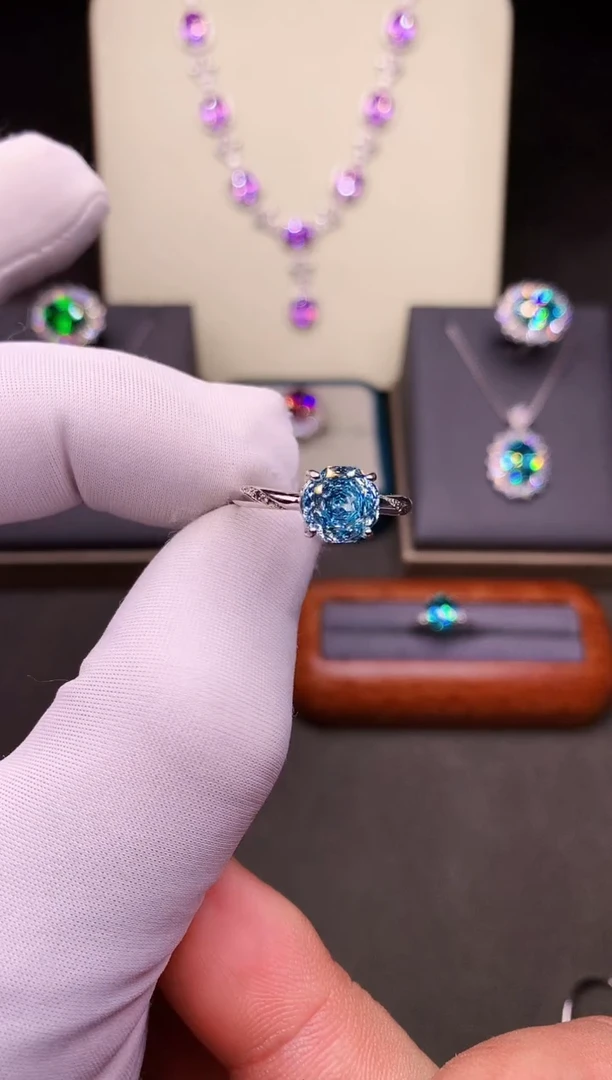 银S925镶嵌戒圈海蓝宝石······