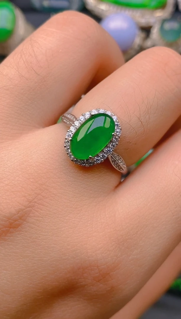 【闪购商品】翡翠戒指银S925镶嵌天然A货翡翠1