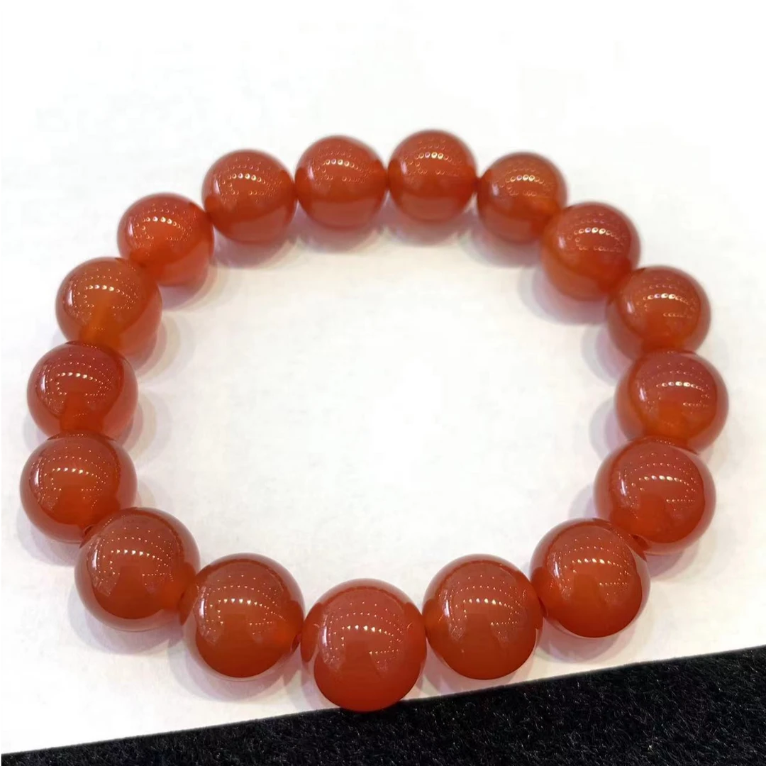 红玛瑙手串12mm圆珠素圈手串简约时尚