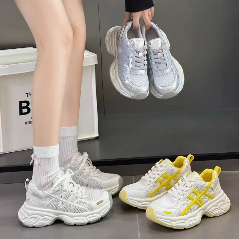 运动老爹鞋女款2025年小白鞋网面厚底女鞋舒适夏季女士透气练车鞋