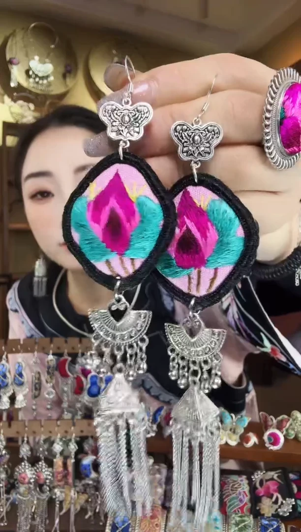 刺绣非遗刺绣民族风耳环