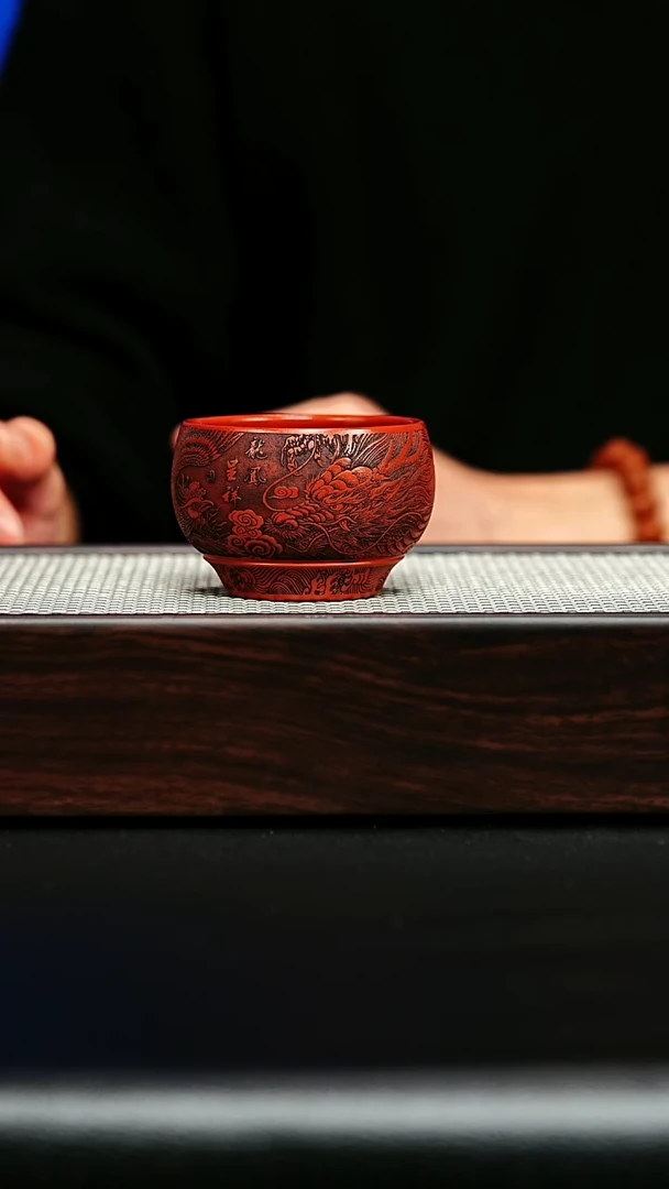 茶杯紫砂宜兴紫砂 主人杯龙凤呈祥 大红袍h475
