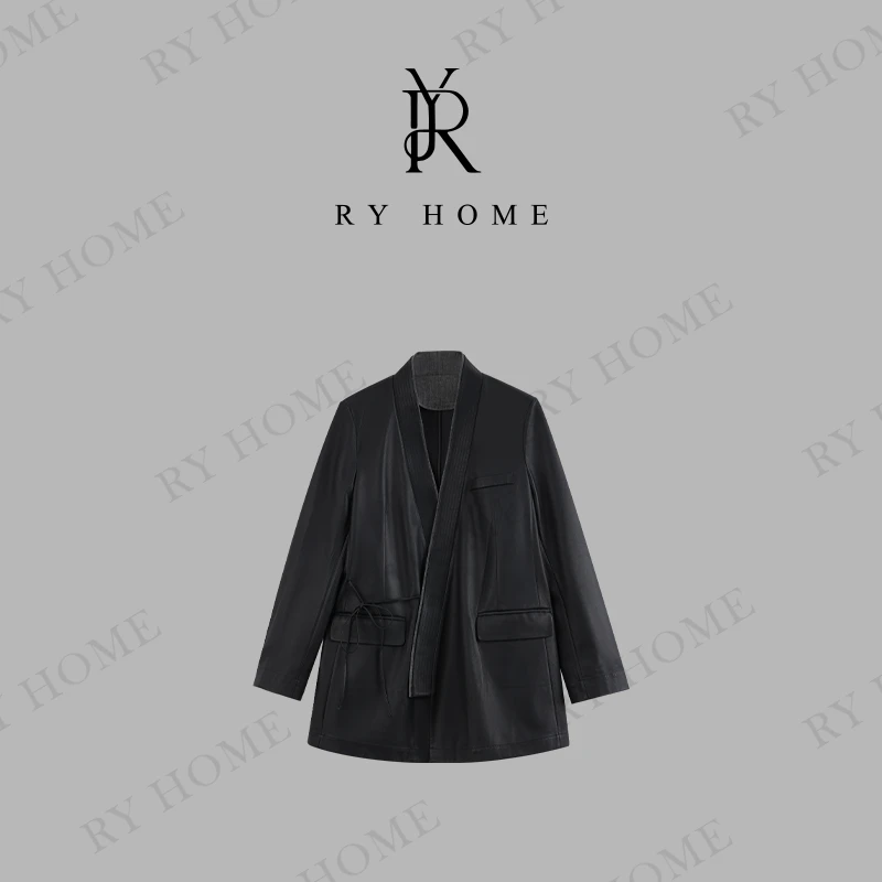 【容雨RYHOME】“曼安”100%绵羊皮＋高定立领中长款皮衣外套243W1841