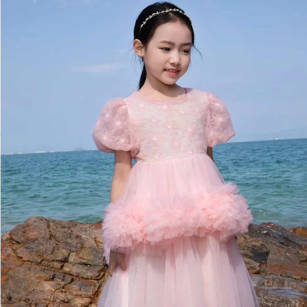 【童装】9005女童儿童洋气宝宝夏季泡泡袖小女孩甜美蓬蓬纱连衣裙