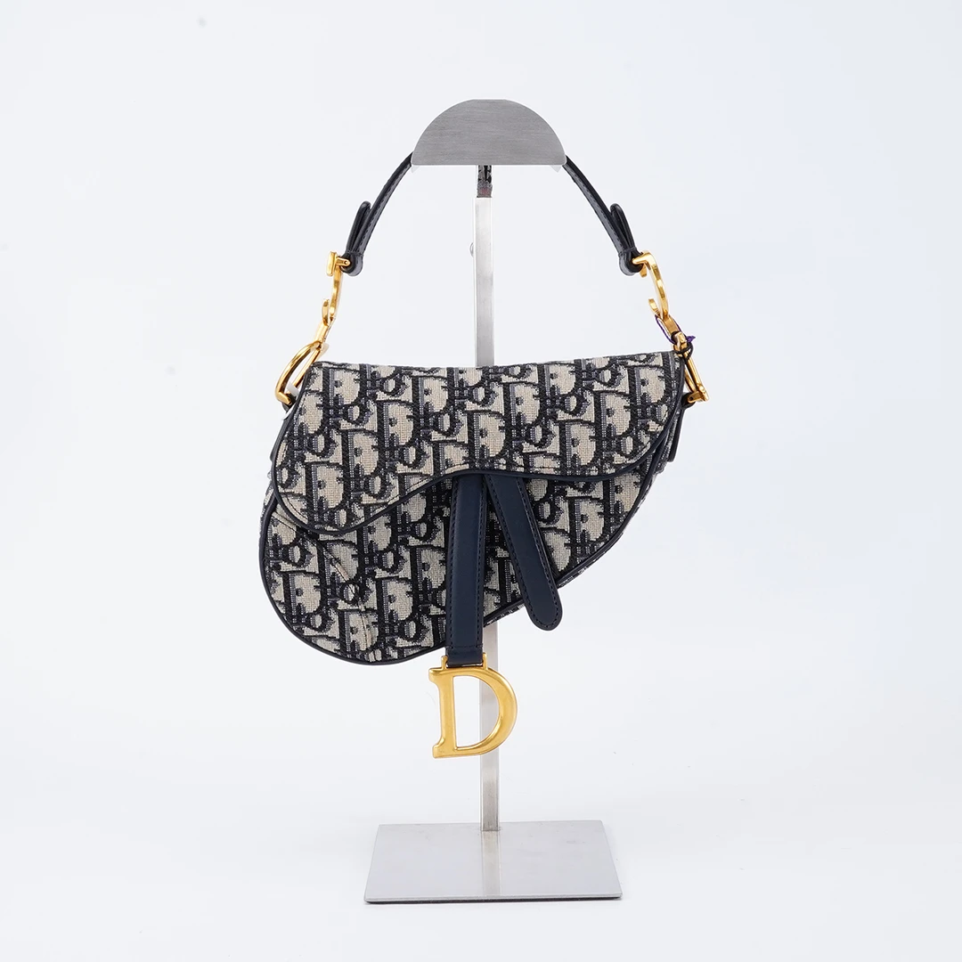 95新 DIOR/迪奥 【诗诗】马鞍包小号老花蓝色/BG22013860