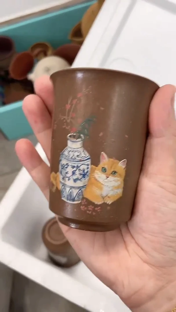 茶壶紫砂橘猫杯杯