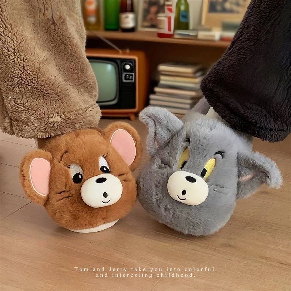 保暖防滑居家猫和老鼠毛毛鞋可爱汤姆杰瑞时尚棉拖鞋男女冬季保暖