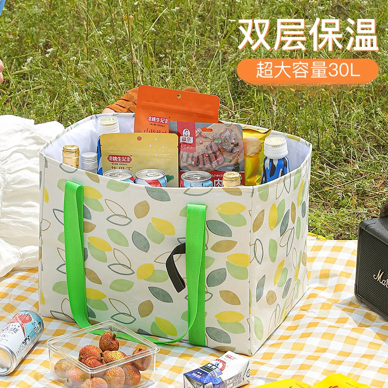 保温野餐篮户外手提野餐饭盒袋加厚铝箔保温冰包可折叠露营野餐袋