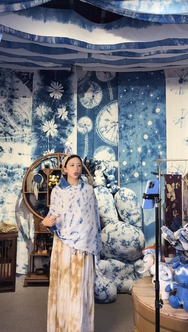 植物染蓝染扎染披肩（棉）