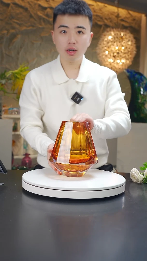 手工艺品琉璃琥珀色钻石切面花器