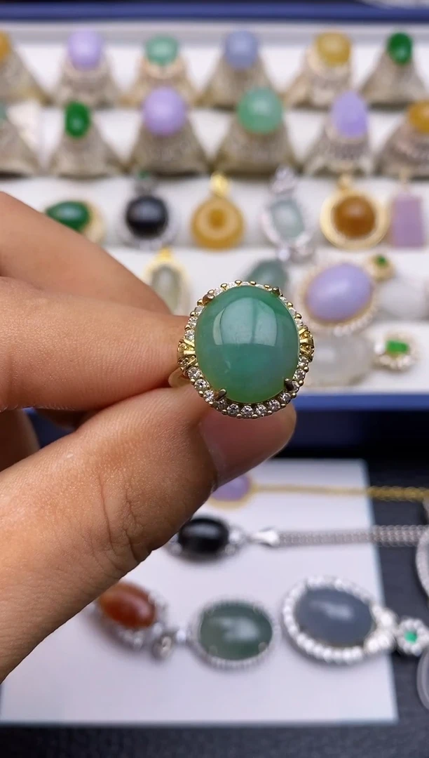 翡翠戒指银S925镶嵌/0012