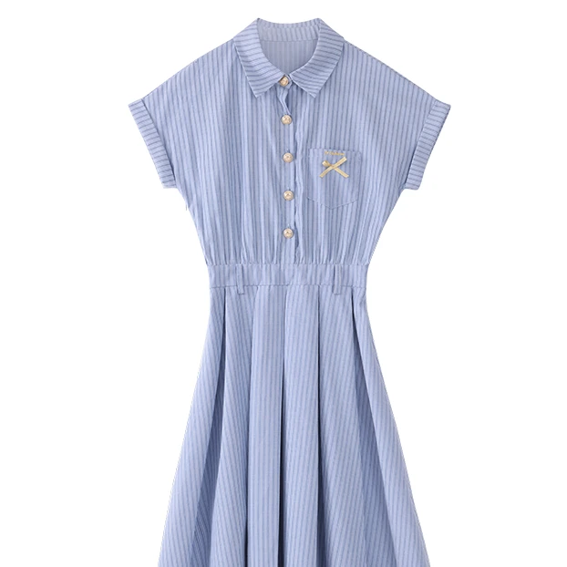 miu系学姐」文艺气质蓝色连衣裙女夏装显瘦裙子L38027-1