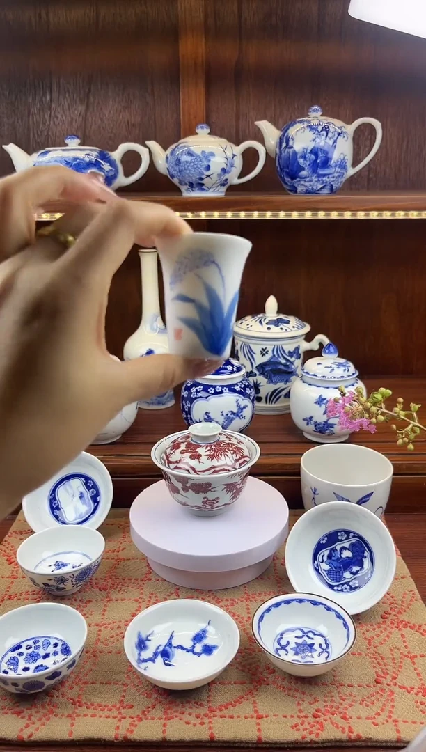 手绘青花麦穗图案闻香杯