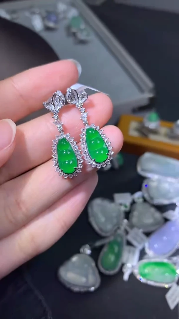 吊坠(不含链)18K金镶嵌翡翠耳钉