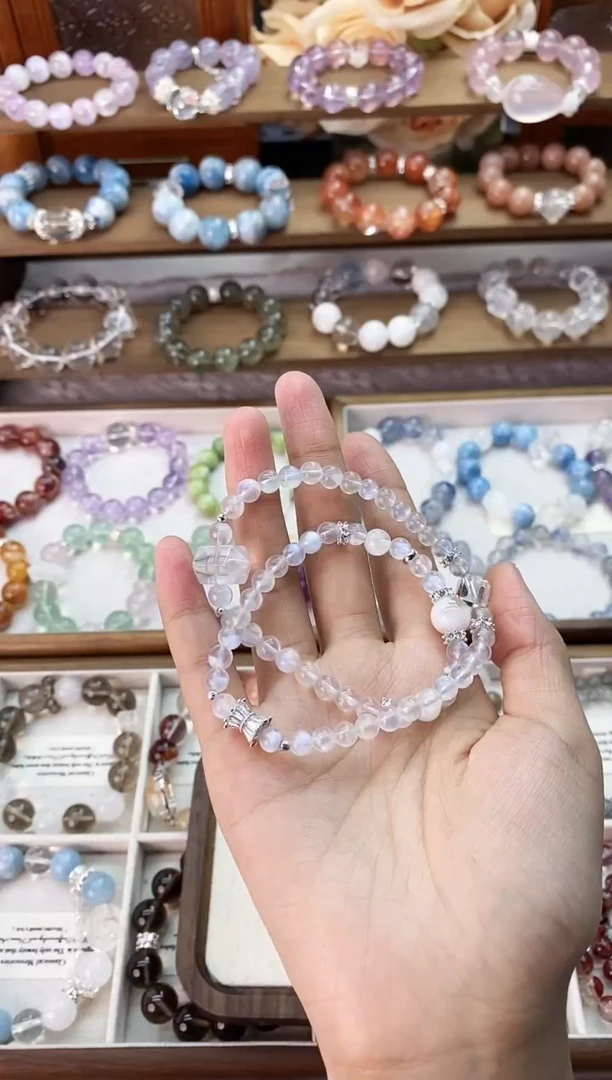 水晶手串合金蓝月光双圈