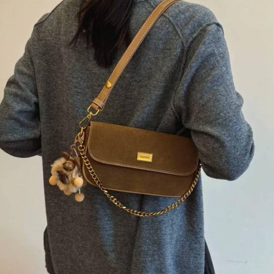 左杏秋冬新款磨砂皮豹纹小方包极简风轻奢腋下包休闲百搭斜挎