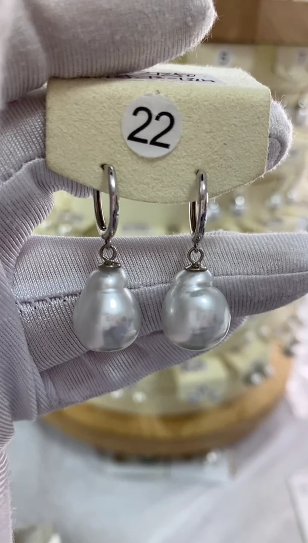 银S925镶嵌耳饰海水珍珠12-13mm