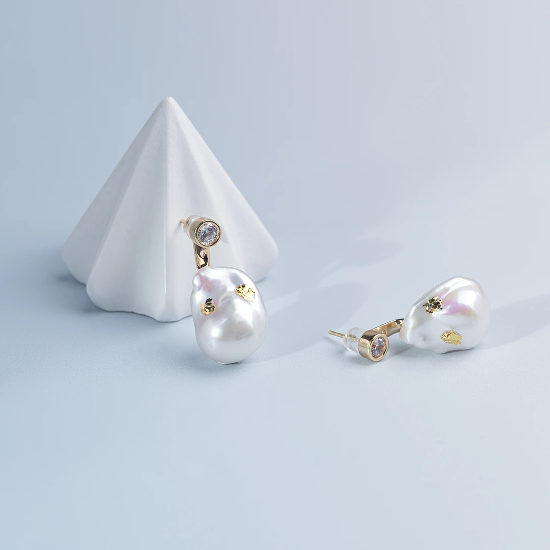 珈白丽【昕昕】淡水珍珠S925银时尚巴洛克耳饰12-15mm多样性发货