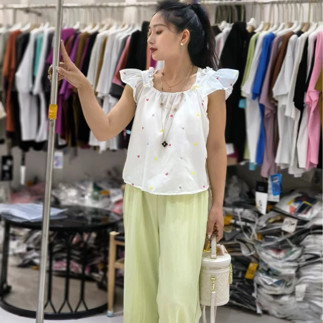 两件套套装短袖碎花白色时尚夏季夏款无袖绣花休闲872