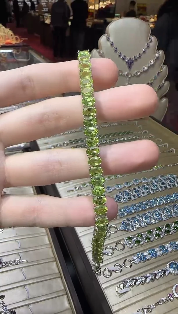 银S925镶嵌手链橄榄石5*7mm高级款