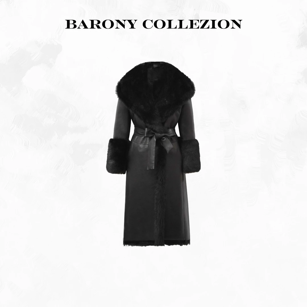 BAROY/82820优雅贵气披肩帽美利奴托卡进口皮草外套真皮毛一体