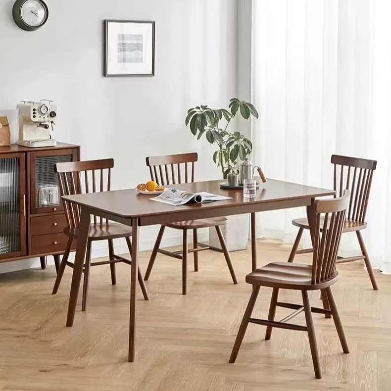 实木榉木家用实木餐桌椅组合小户型现代简约长方形餐厅饭桌