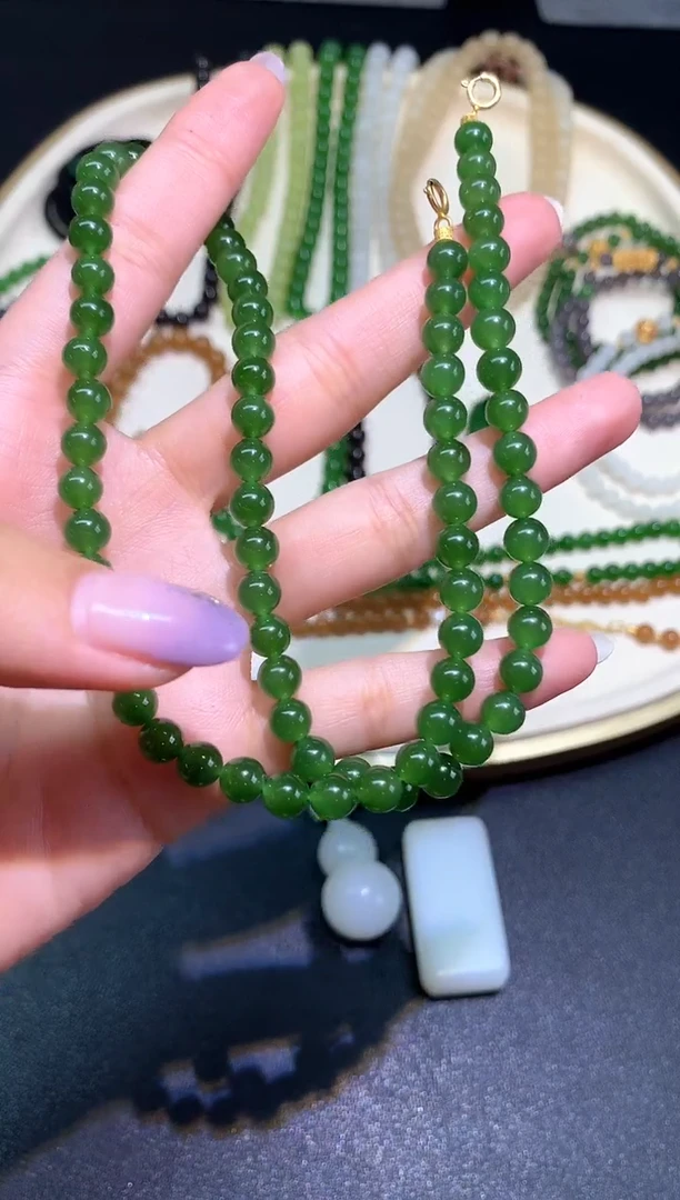 和田玉18K金镶嵌项链珠链A216|1680