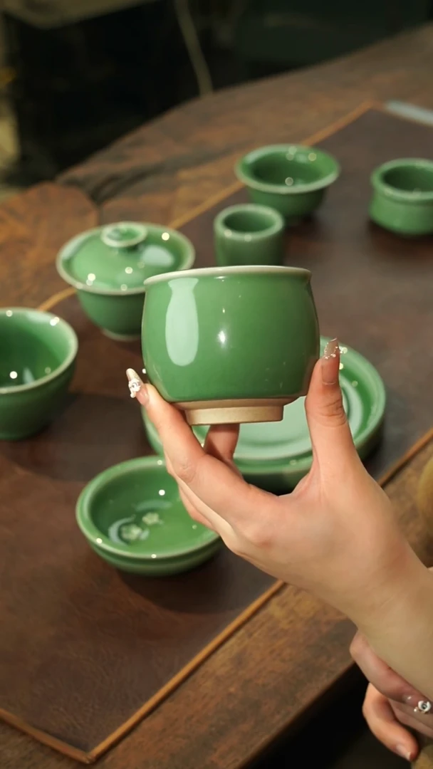 【闪购商品】瓷片陈蓉蓉 梅子青 小鼓杯