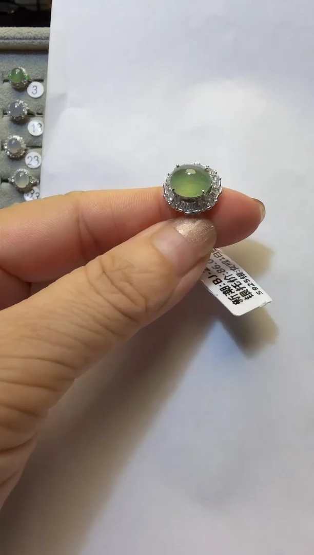 银S925镶嵌戒指翡翠925银镶缅甸A货翡翠戒指15