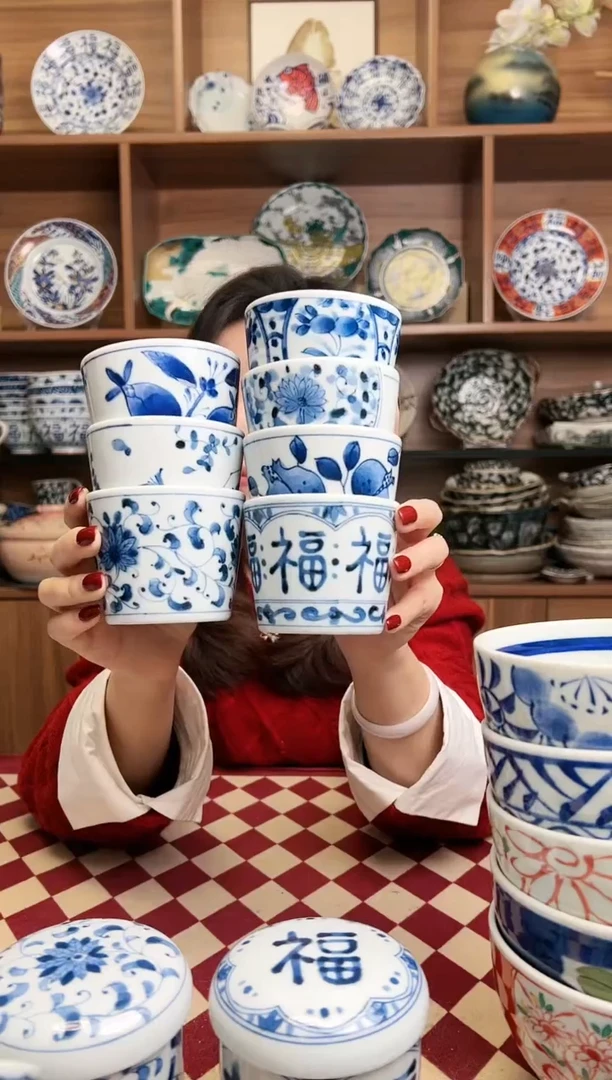 【闪购商品】瓷片蓝凛堂荞麦汤汁杯 7只装混搭